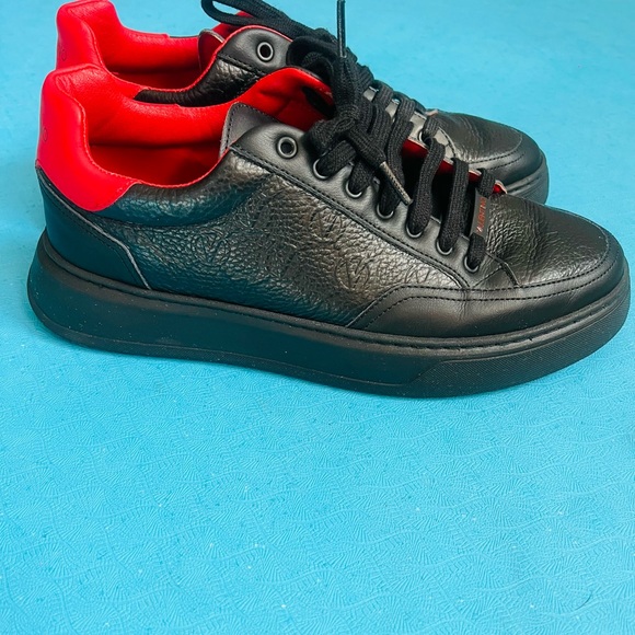 Mario Valentino Other - Mario Valentino Black Leather Sneakers with Red Collar